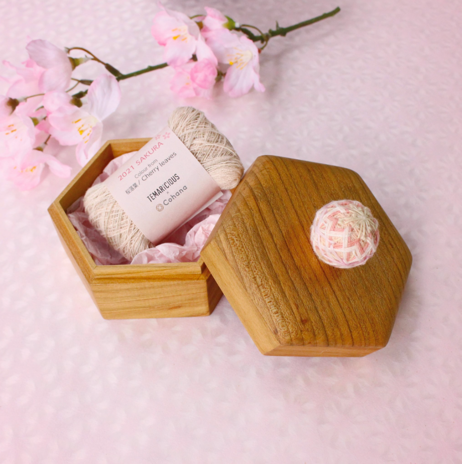 Hexagonal Temari Box and Sakura-Dyed Yarn
